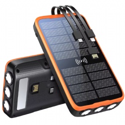 Outdoor Activities 3 in 1 Built in Cable High Capacity Wireless Charging Solar Power Bank With Highlight Flashlight