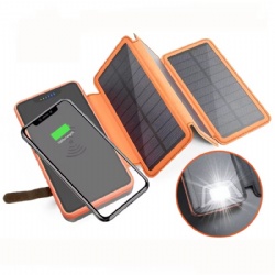 20000mAh Foldable Qi Wireless Charger Solar Panel Powerbank Waterproof Solar Power Bank with Flashlight For iPhone